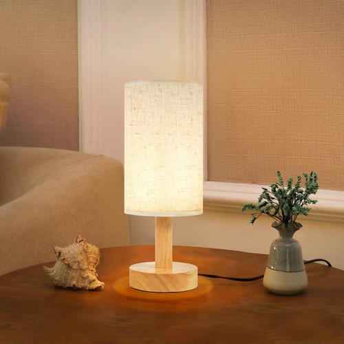 Beige bedside table lamp - beige, wood