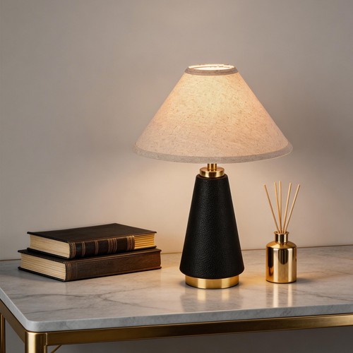 Copper table lamp with beige - table,