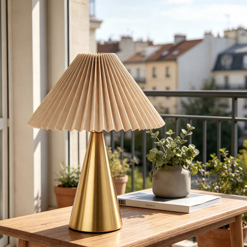 Golden metal table - golden, lamp