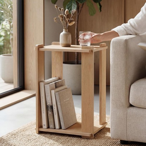 Wood side table night - side,